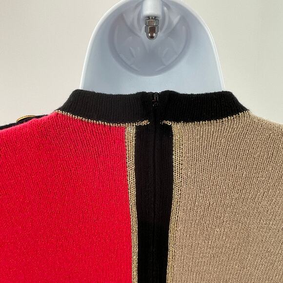 Don Sayres for Wellmore Vtg Red Tan Colorblock Wool Luxury Tunic Sweater 10 - Picture 5 of 10